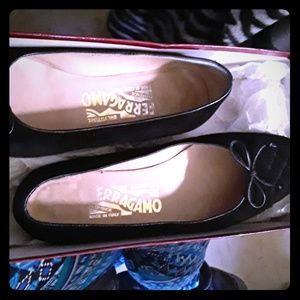 All black ferragamo summer flats